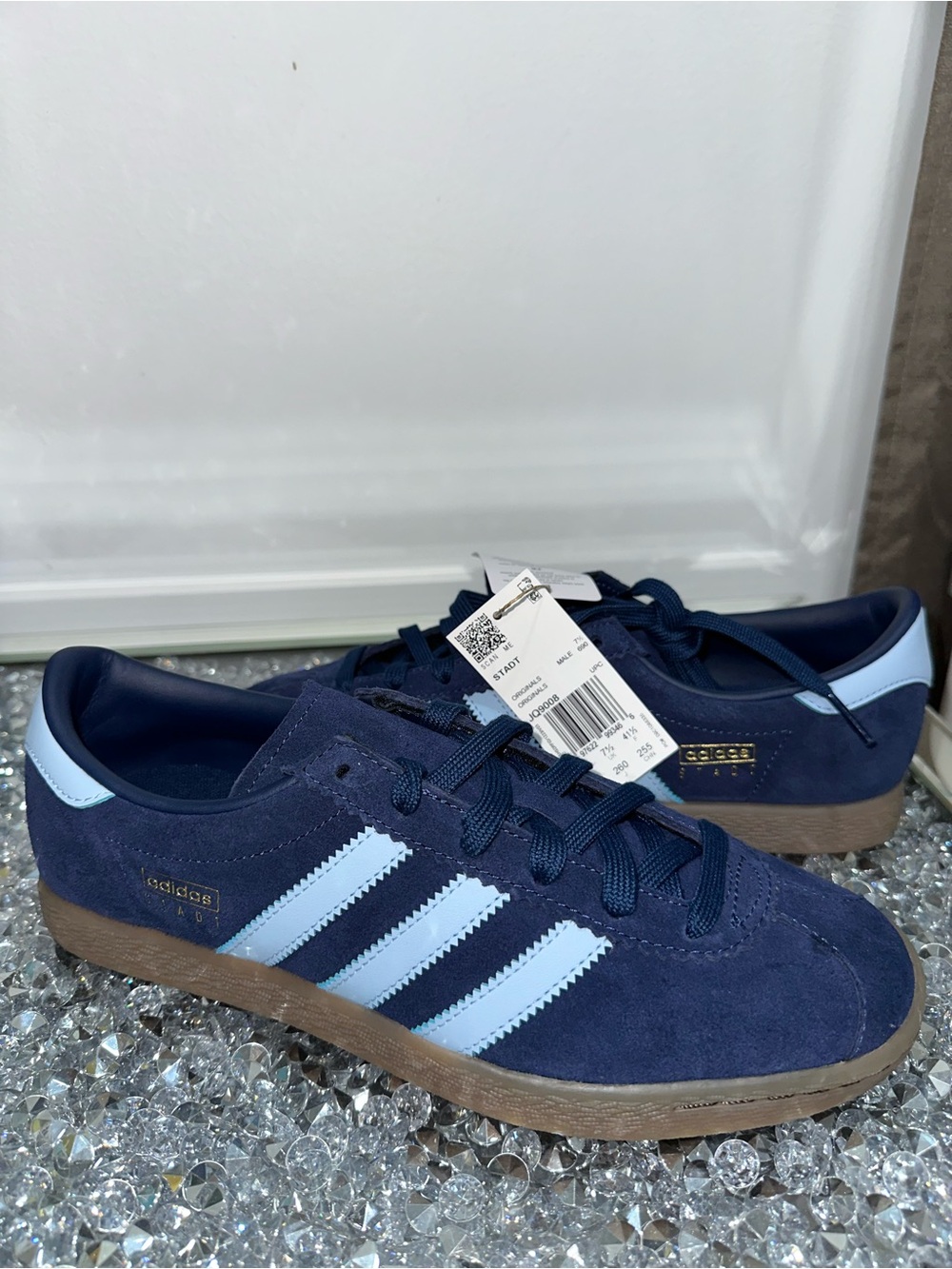 adidas Men’s Navy Suede Sneakers with Light Blue Stripes